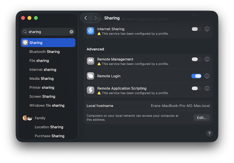 Enable Remote Login on System Settings